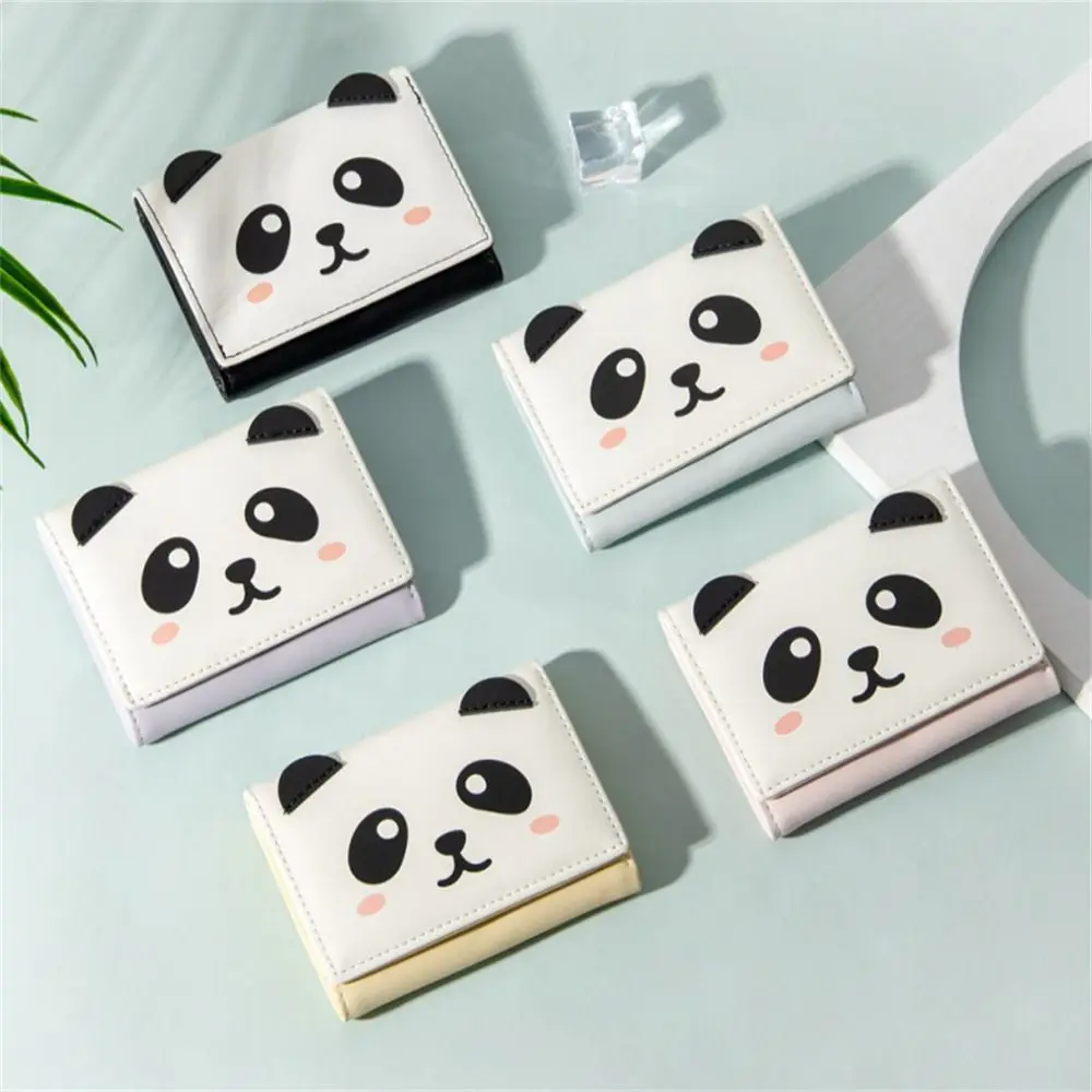 

Высококачественные тройные короткие кошельки из искусственной кожи, небольшой кошелек для монет, сумки для карт с милой пандой и пряжкой для девочек, студентов