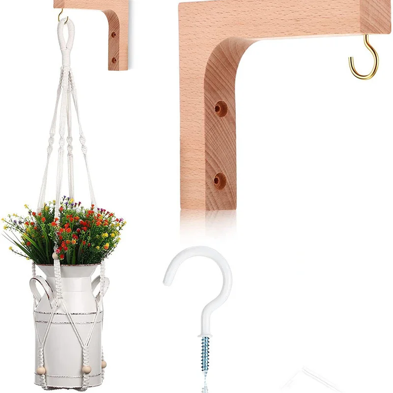 Nordic Natural Wood Hook Wall Plant Hangers Hanging Flower Pot Hook Flower Bracket for Lanterns Wind Chimes Balcony Home Decor