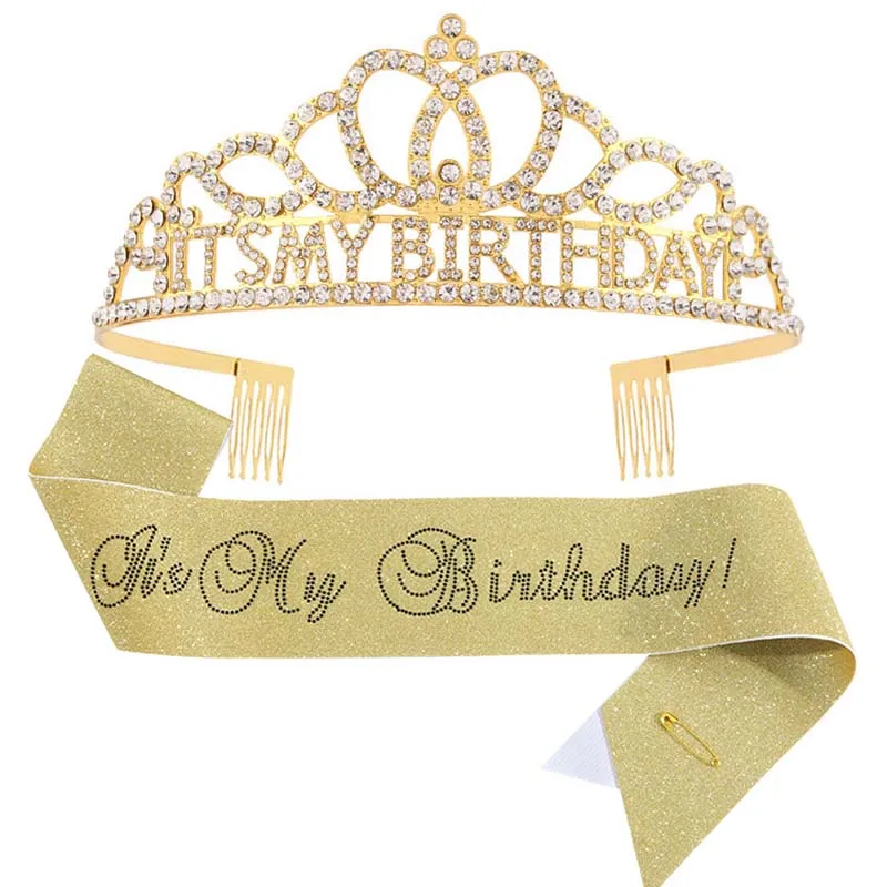 Birthday Girl Tiara Sash Silver It's My Birthday Crown Black Birthday Sash Ribbon for Princess Women Anniversary Party Supplies