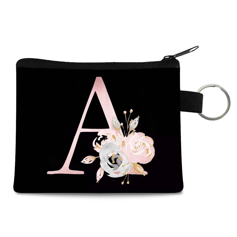Coin Purses Canvas Bag Zipper Coin Key Bag Money Pocket Women Men Hand-held Coin Purse Small Wallet Kid Pink Flower Print Hanbag