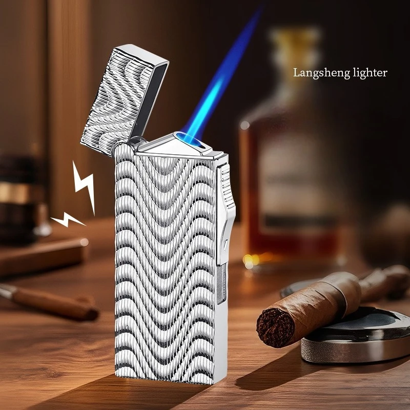 2026 Wavy Paris Nail Steel Sound Loud and Slanted Fire Straight To Blue Flame Windproof Inflatable Lighter Smoking Tool