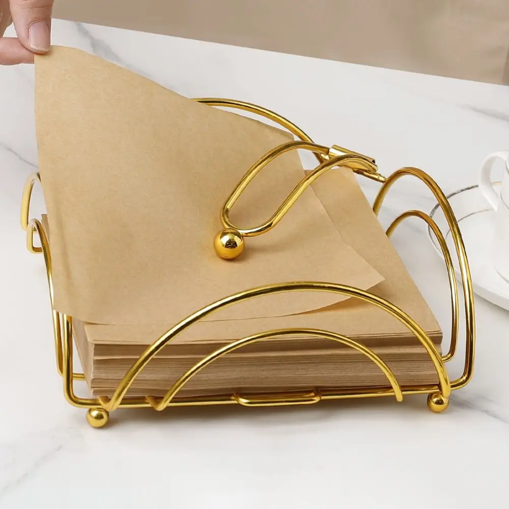 Modern Metal Napkin Holder Flat Design Metal Construction Desktop Paper Dispenser Square Shape Decorative Napkin Tray