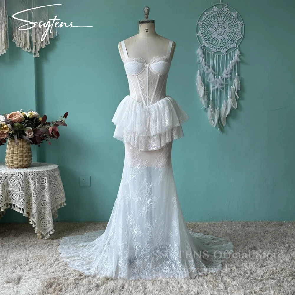 

SSYTENS 2026 Flowers Lace Wedding Dresses Woman's Mermaid Bridal Gowns Spaghetti Straps Sleeveless Customized Vestidos De Novia