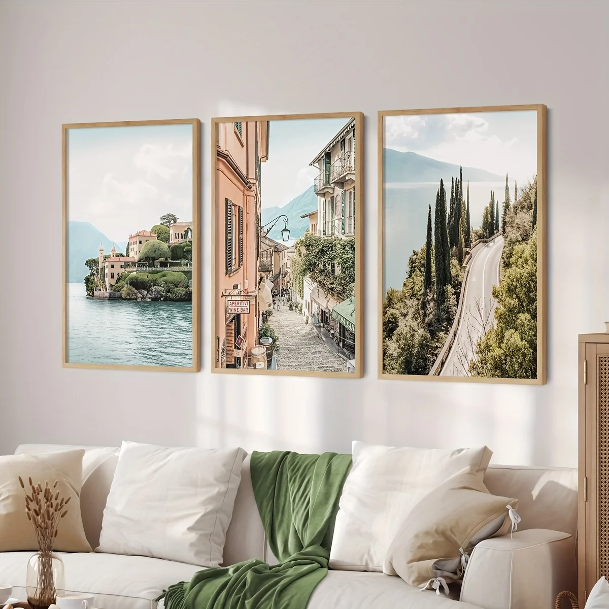 3pcs frameless Canvas Painting  Italy Lake Como Natural Landscape Canvas Print Travel Photography Photo Wall Art Poster for Mode