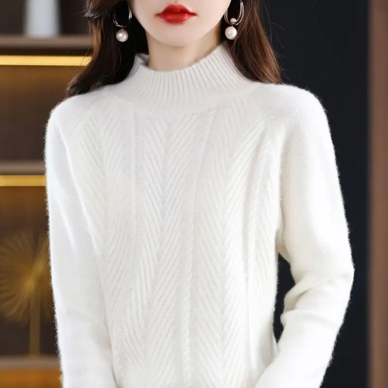 Cashmere sweater women pullover autumn and winter casual half high neck solid long sleeve knitted sweater pullover female top