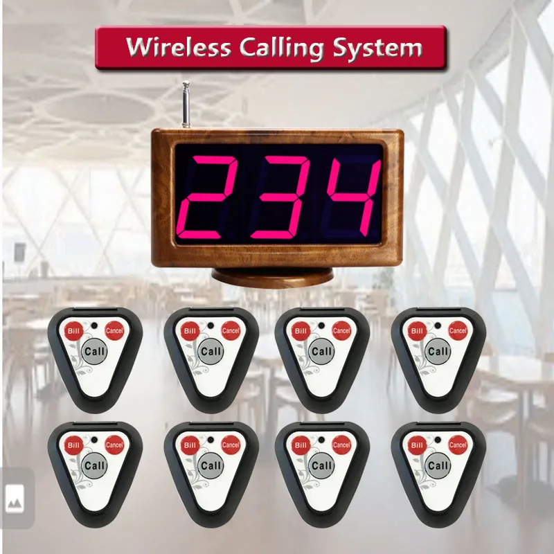 QWICALL Good Quality Wireless Hotel Calling System 8 Bar call buttons 1 Display Receiver Restaurant Paging with Sound