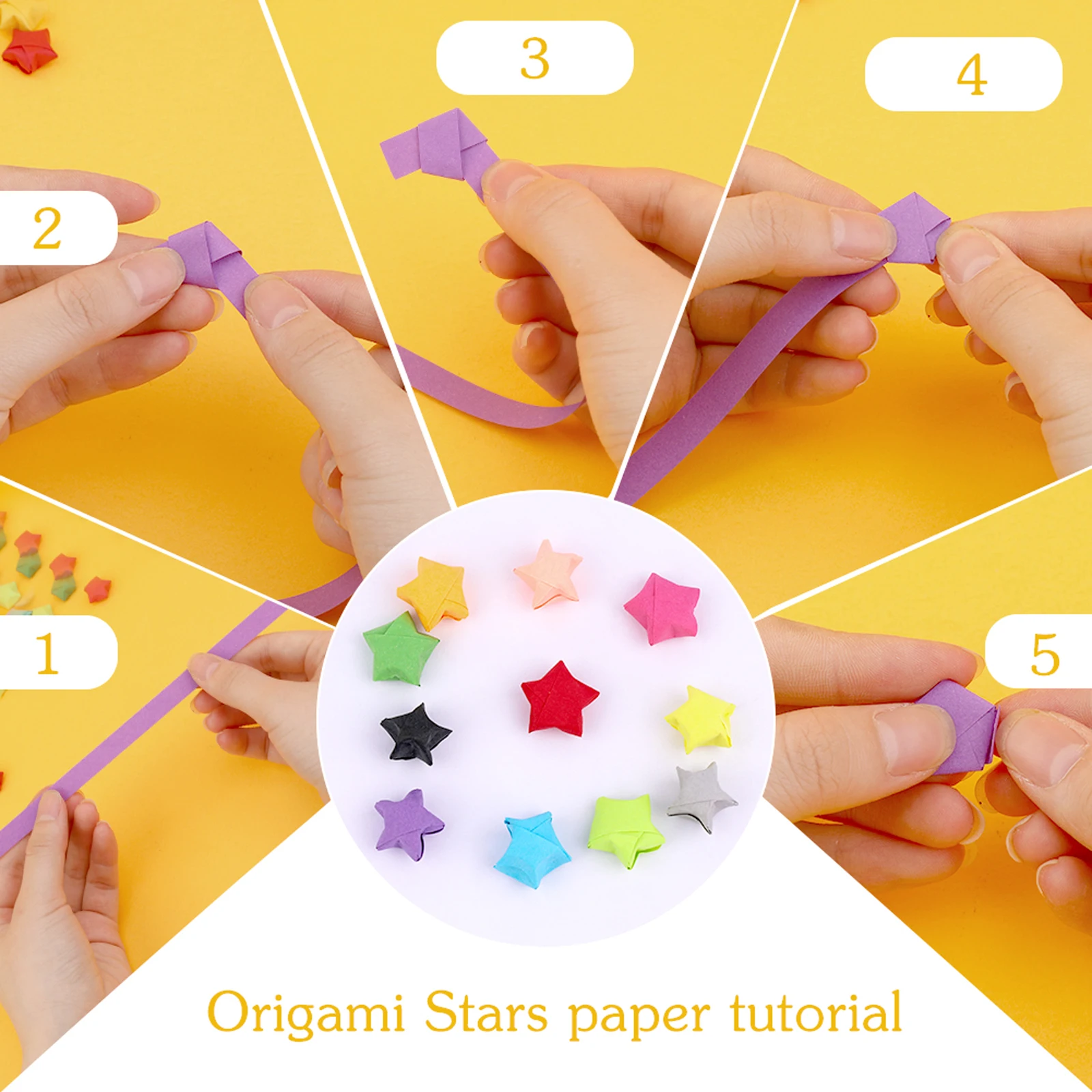 Multicolor Star Origami Paper Solid Color Gradient Color Star Paper Decoration Paper Strips DIY Hand Art Crafts