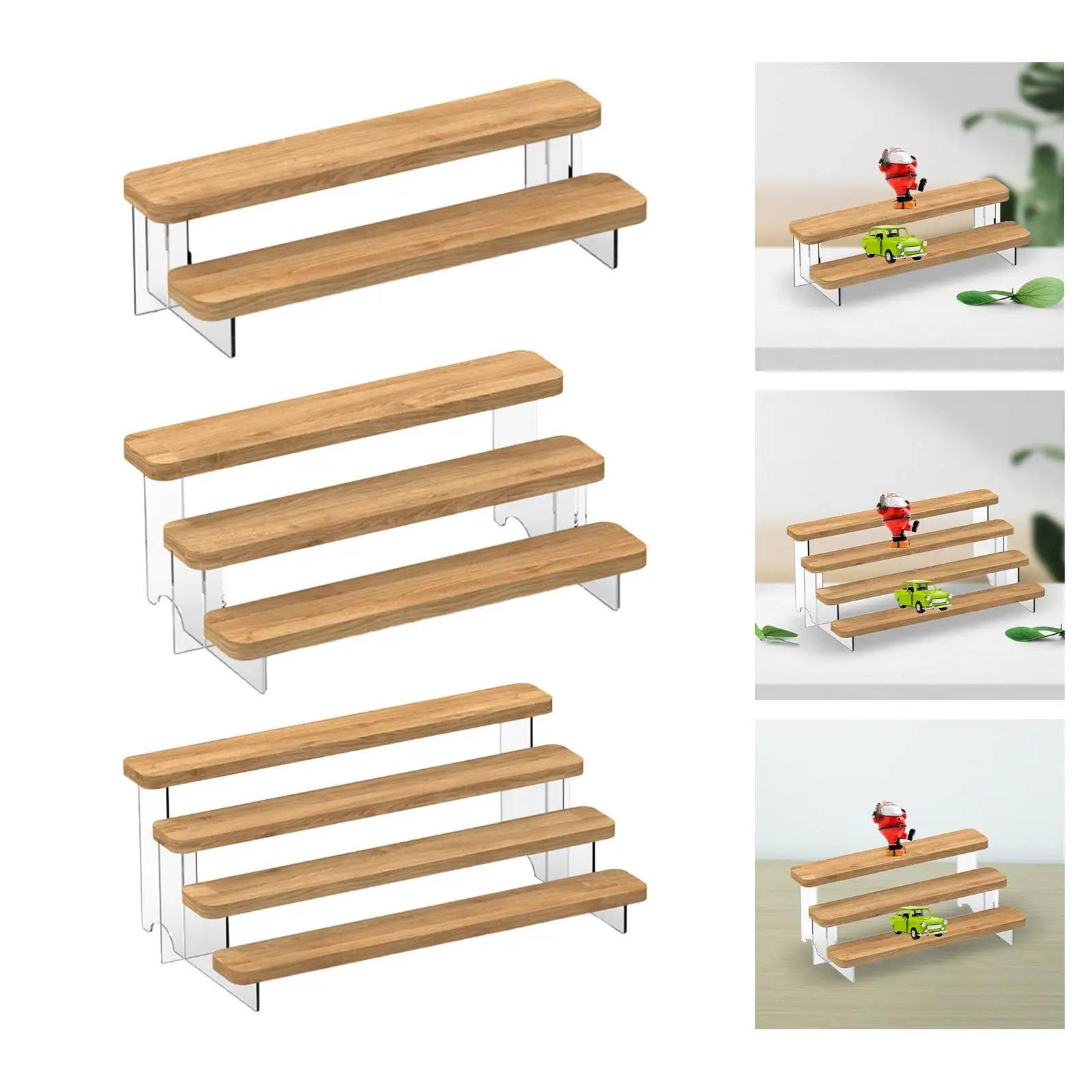 Wood Shelf Display Shelves Acrylic Display Riser Showcase Fixtures Multipurpose Dessert Cake Stand for Doll Cosmetic Figure