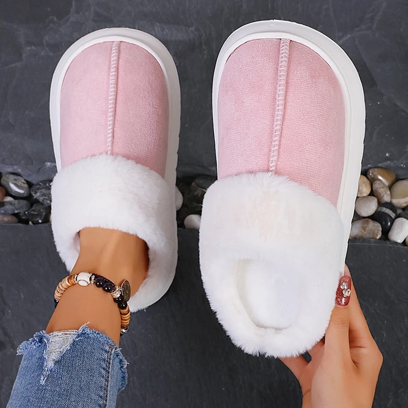 COOTELILI 2024 Winter Faux Suede House Slippers Women Warm Designer Platform Shoes Woman Flats Furry Slip on  Plus Size 41 42 43