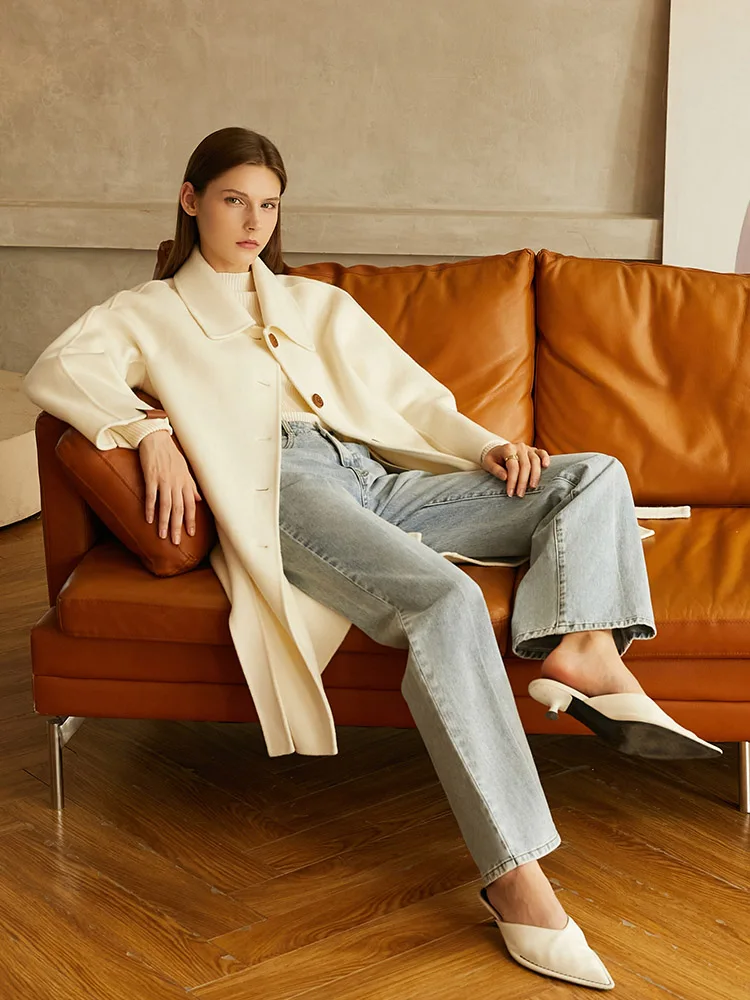 Amii minimalismo casaco de lã feminino 2025 inverno novo elegante único breasted jaqueta longa moda solta casaco feminino 12141003