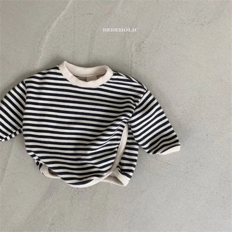 2024 Spring and Autumn Clothing Korean Edition Kids Clothing Baby Stripe Hoodie Baby Long Sleeve Top Long Sleeve T-shirtBoutique