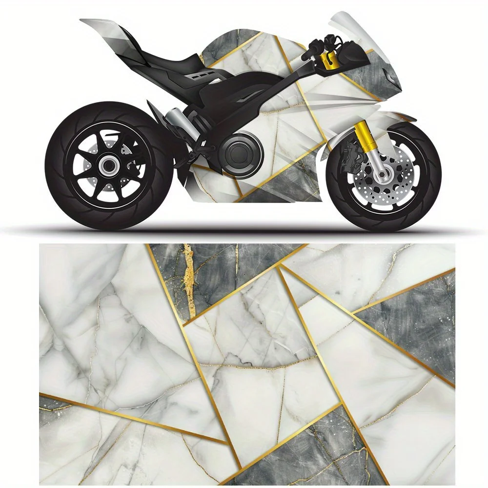 

2 PCS elegant gold-lined marble-like pattern Motorcycle self-adhesive PVC sticker, motorcycle body film, suitable for most motor