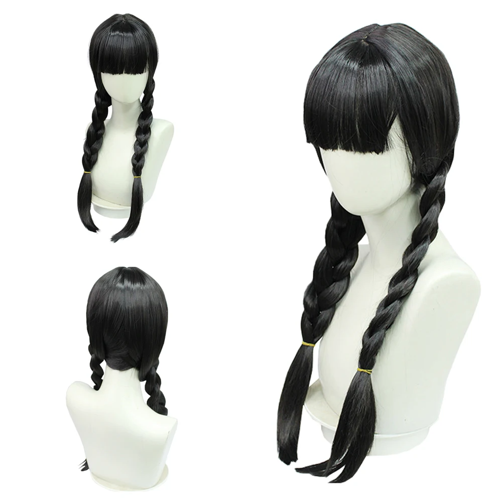 شعر أدامز كوسبلاي صناعي 23 بوصة مع ضفائر سوداء وبنية مناسبة للشعر المستعار اليومي للحفلات المسرحية للنساء