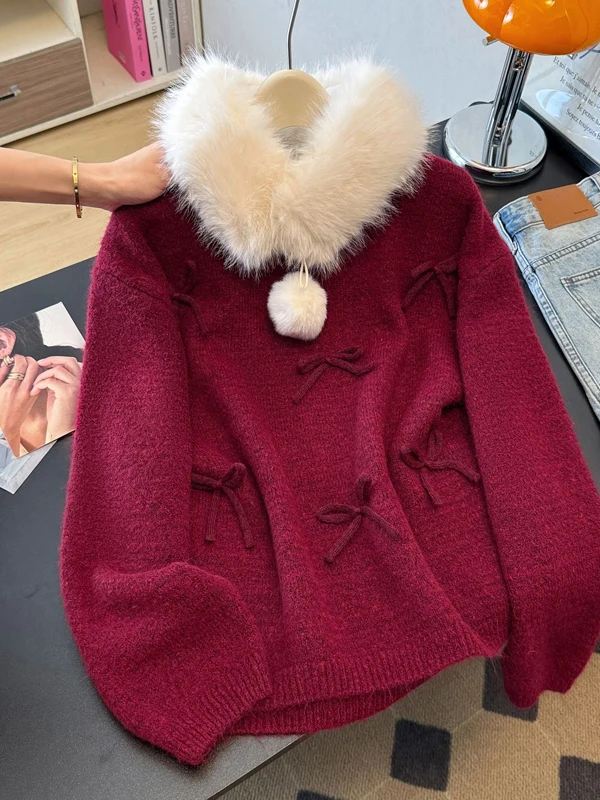 

Вязаный свитер большого размера с узлом, пушистый, теплый, мягкий, удобный, зимний, женский, модный, свободный крой