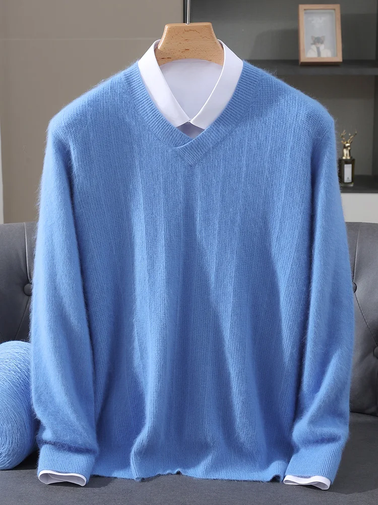 TLOML automne hiver nouveaux hommes 100% vison cachemire pull col en v solide pull intelligent décontracté doux chaud vison cachemire confortable hauts