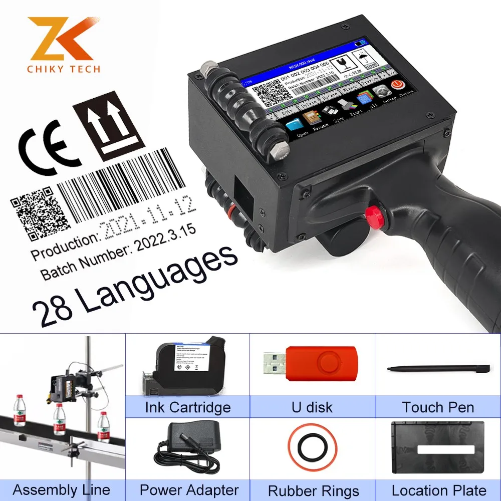 CHIKY ZK1680 Handheld Inkjet Printer Fast Dry 12.7mm Batch Number Barcode Expiry Date Logo For Plastic Water Glass Bottle