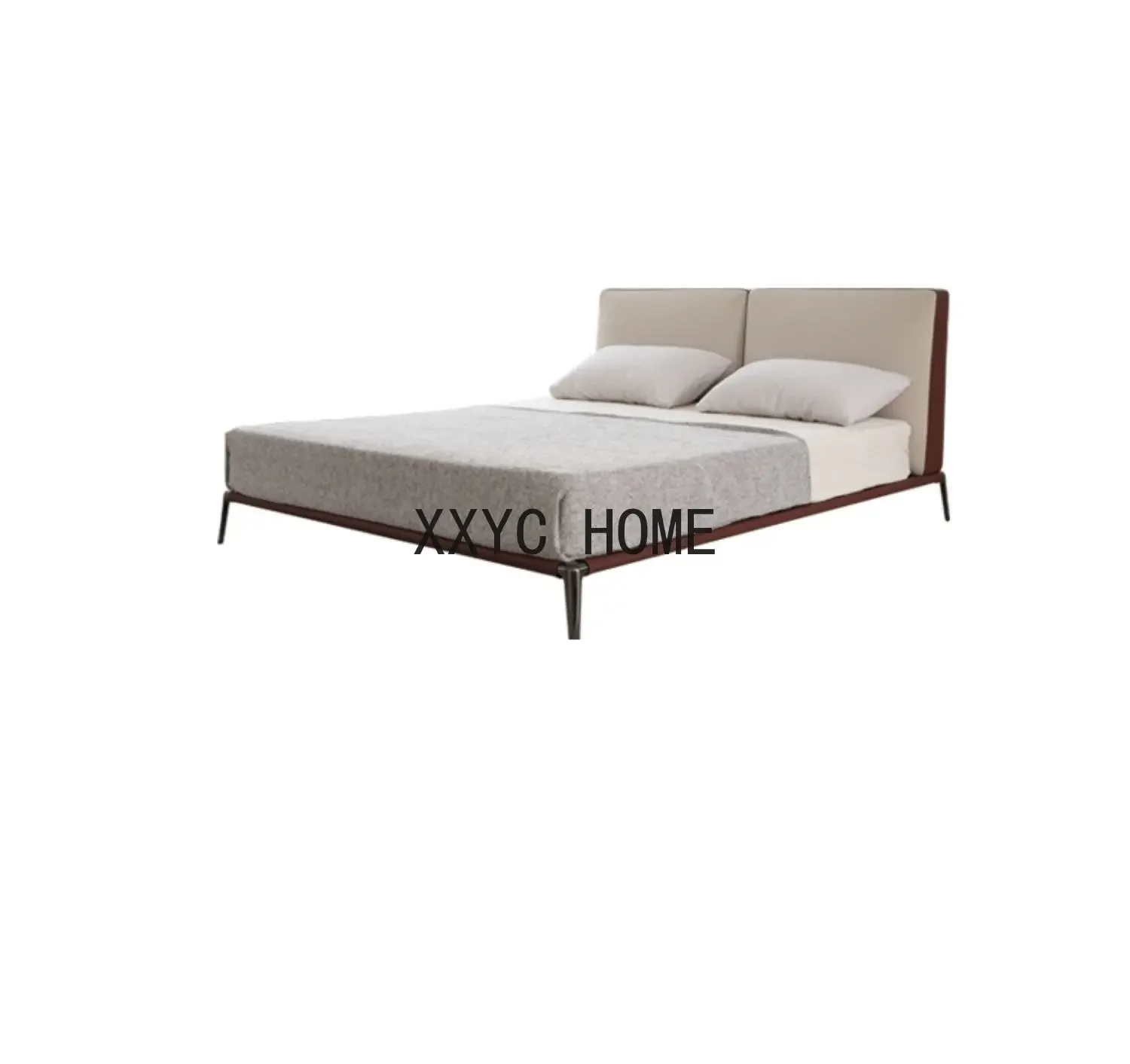 Nordic Fabric Bed Light Luxury Modern Simple Solid Wood Small Apartment Master Bedroom Soft Bag Double Bed 1.8 M Marriage Bed