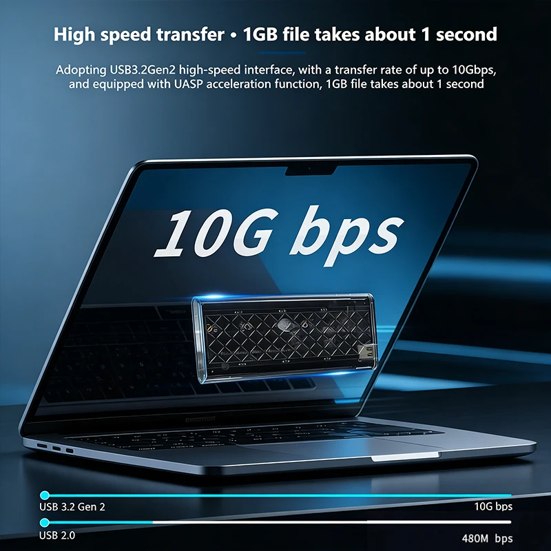 M.2 NVME/NGFF Dual Protocol SSD Enclosure Transparent Hard Drive Case USB3.2 Type C RGB Light 10Gbps Enclosure SATA SSD Adapter