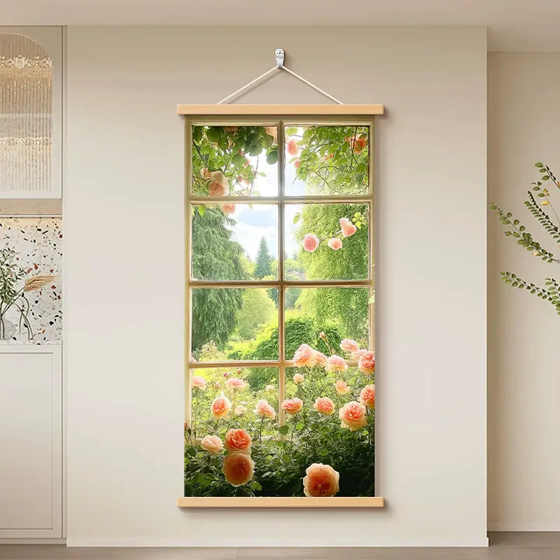 Room Decor Aesthetic – Open Window to Ocean Poster Scroll, Serene Beach Landscape for Zen Nook & Reading Corner wall art