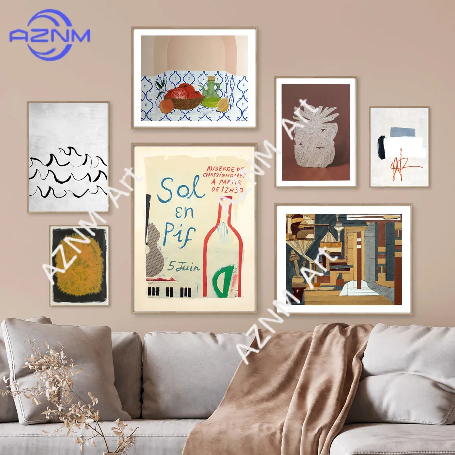 Abstraktes Kunstposter, Rotwein, Früchte, Linie, exquisite Nischen-Wandkunst, Leinwandgemälde, Vintage-Poster, Bilder für Wohnzimmerdekoration