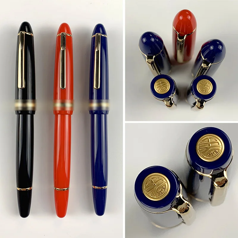 Wingsung 629 Yongsheng Piston Filling Fountain Pen Blue & Black Resin and EF-F Crafted Nib Office Writing Ink Pens Gifts