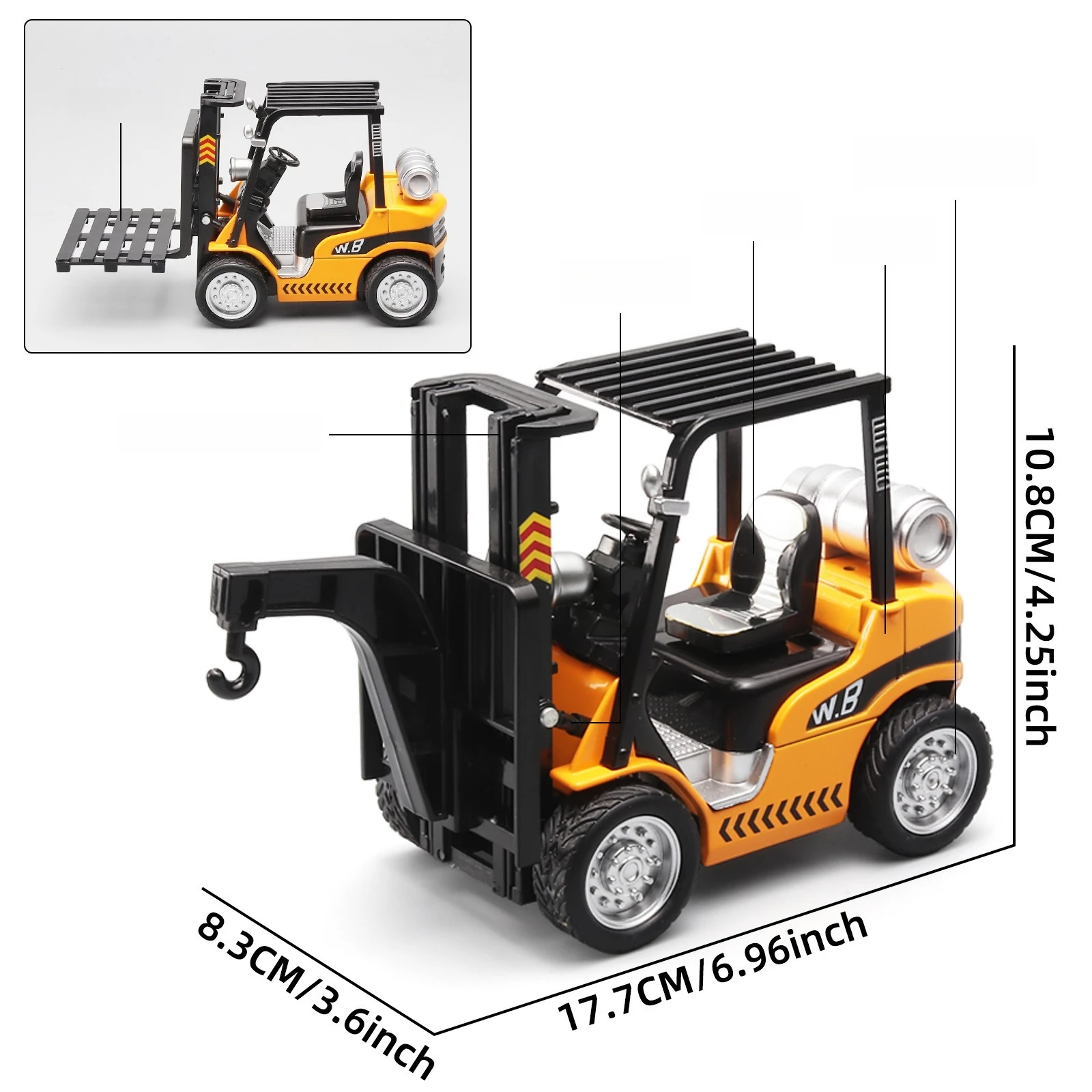 1:24 مقياس رافعة شوكية نموذج سيارة دييكاست المعادن الصوت ضوء محاكاة رافعة لعبة مستودع رفع شاحنة التراجع #3