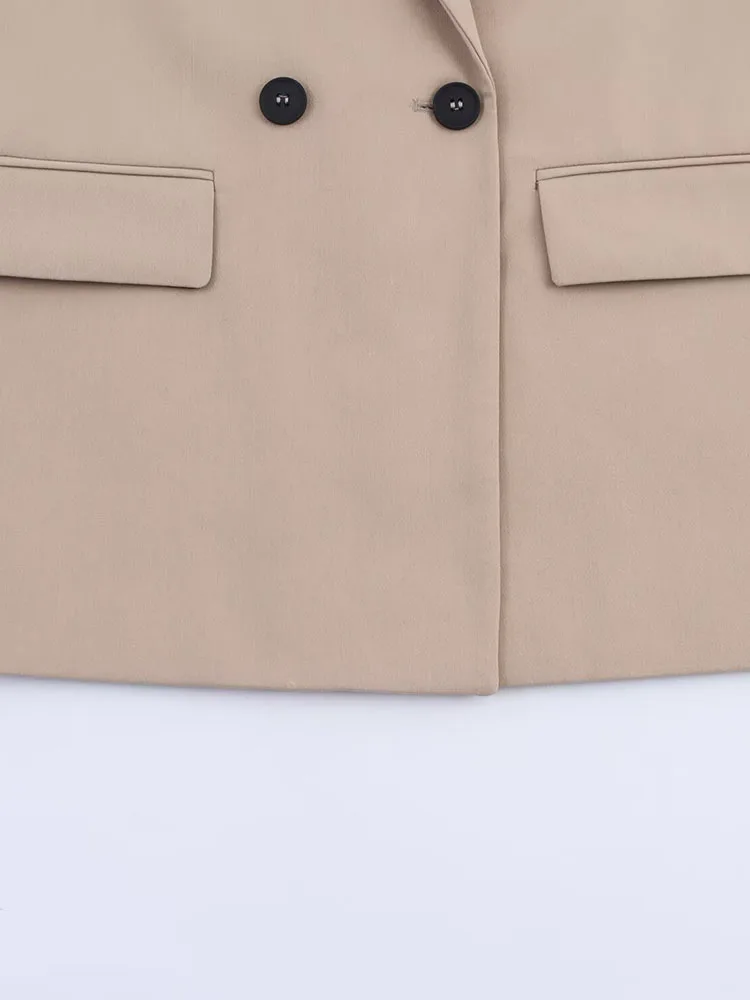 سترات خريفية للسيدات لعام 2025 معاطف غير رسمية فضفاضة ومزدوجة الصدر سترة نسائية أنيقة للشارع ملابس خارجية