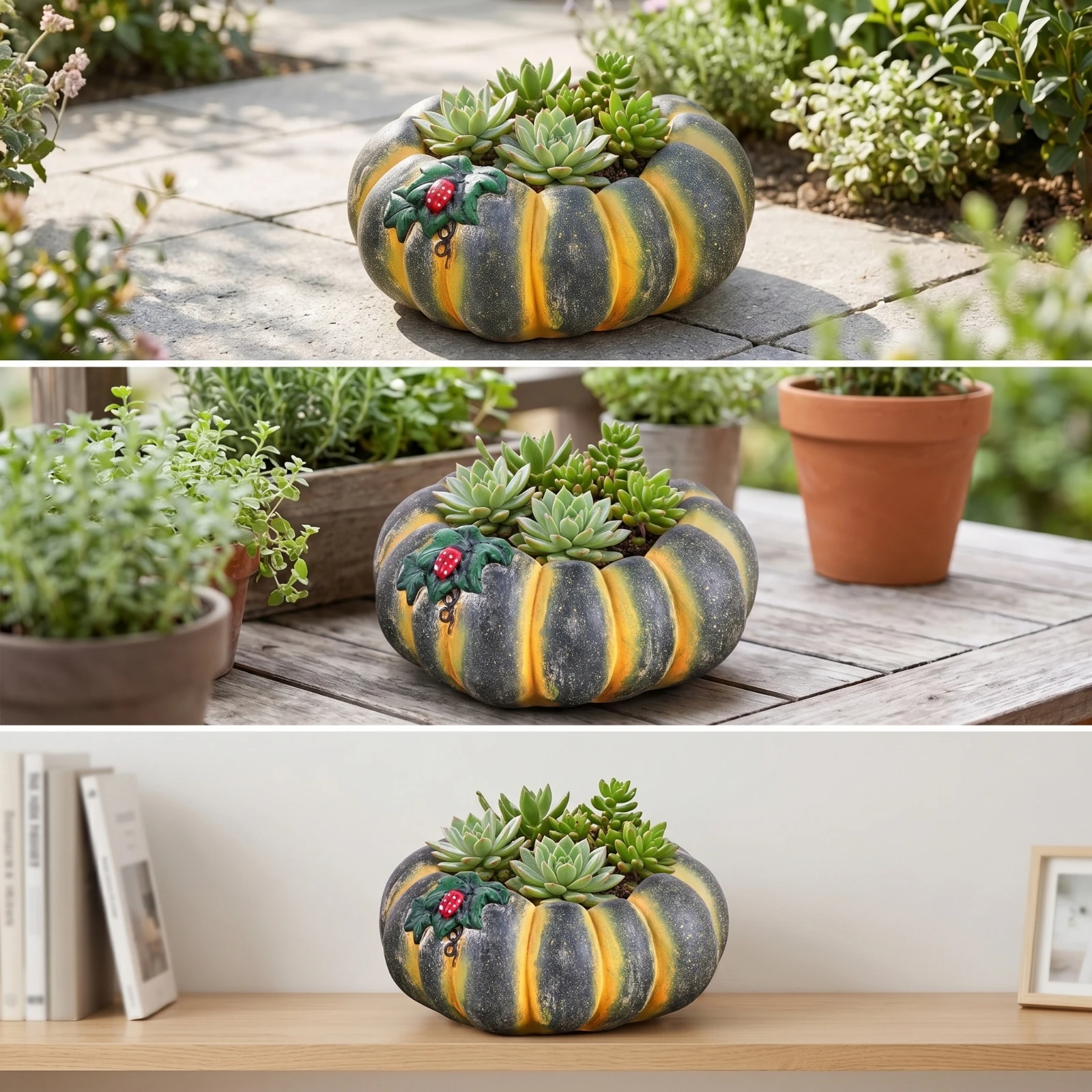 Pumpkin Planter Whimsical Pumpkin Flower Pot Cute Rustic for Gardeners, Garden, Courtyard