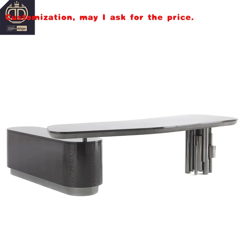 custom.High End Large Executive Luxurious Wooden Office Desk Modern Corner l Shape Dark Gray Big Ceo Manager Computer Desk