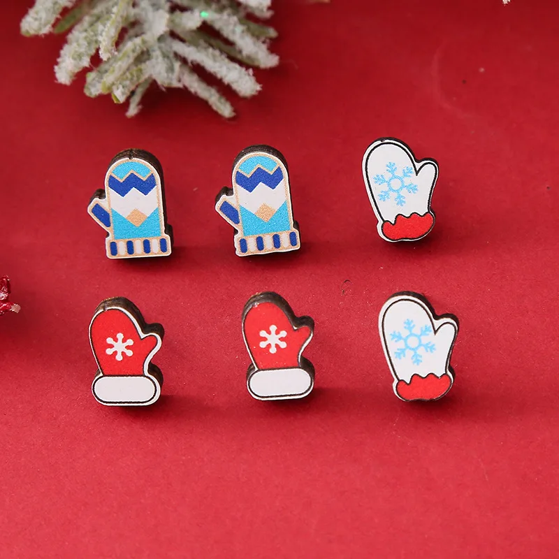 3/6 Pair Christmas Studs Earrings Set For Women Cute Santa Claus Elk Snowman Xmas Tree Wooden Earrings New Year Jewelry Gift