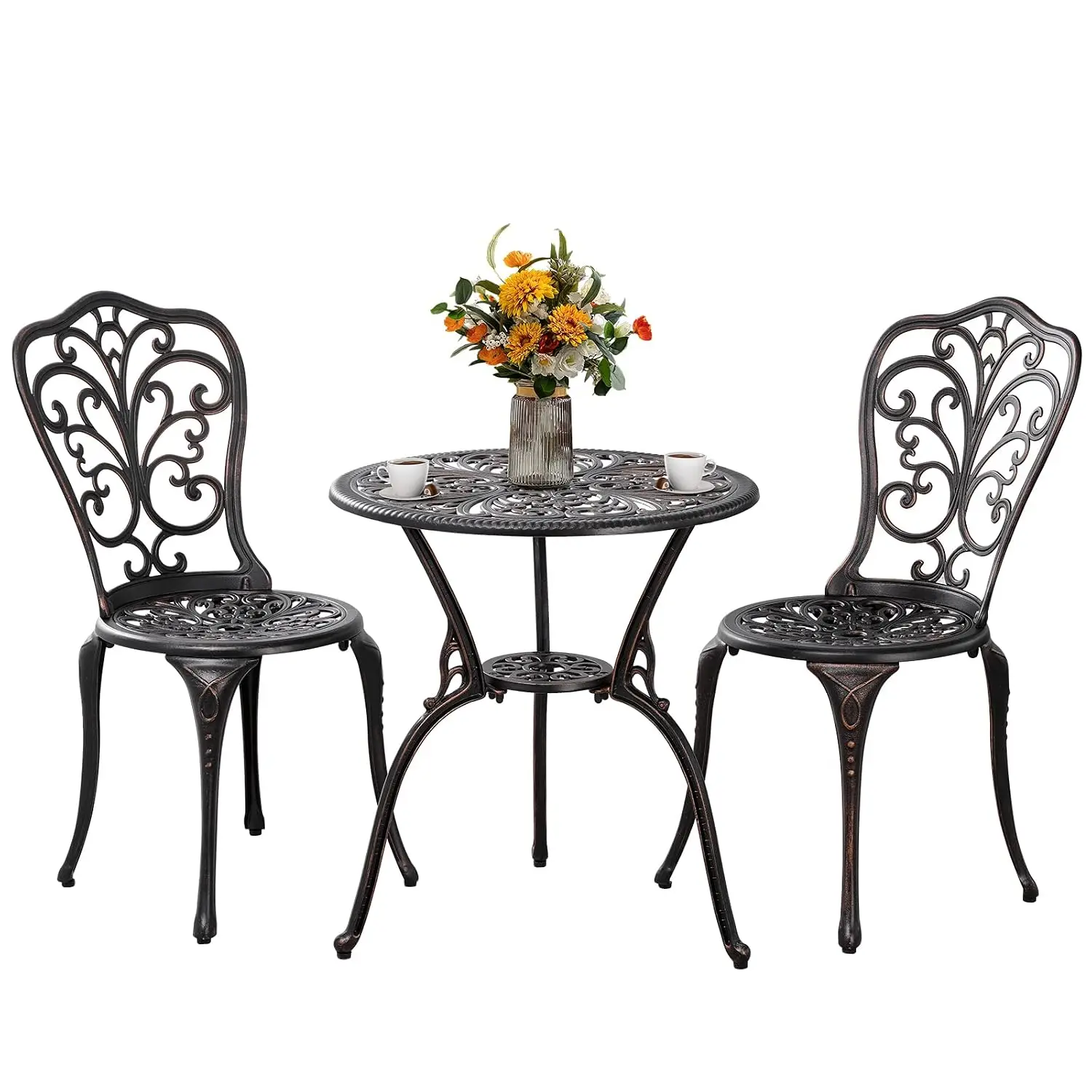3 Piece Outdoor Bistro Set All Weather Patio Table and Chairs Set, Cast Aluminum Patio Bistro Sets with 1.97”, Customized