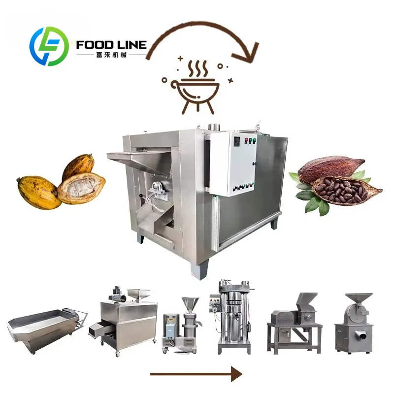 Customize Full Automatic Commercial Cocoa Bean Roaster Cashew Nut Peanut Roasting Machine with Engine for Soybean Roasting