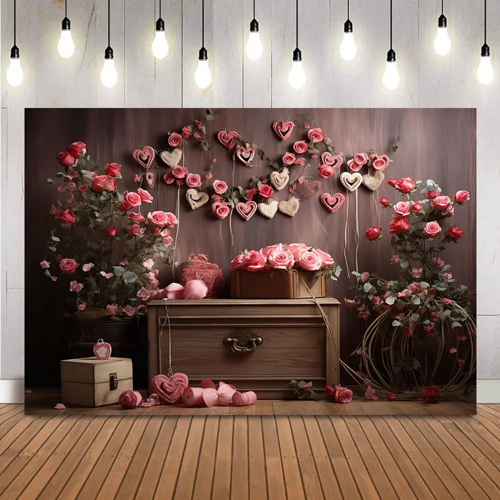 Valentine's Day Backdrop Newborn Kids Cake Samsh Portrait Background Love Heart Flower Wall Wood Board Photoshoot Props Banner