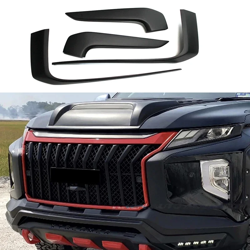 Для MITSUBISHI TRITON L200 2019 2020 2021, матовый черный ABS, автомобильные аксессуары, передний бампер, боковая полоса, декоративная накладка