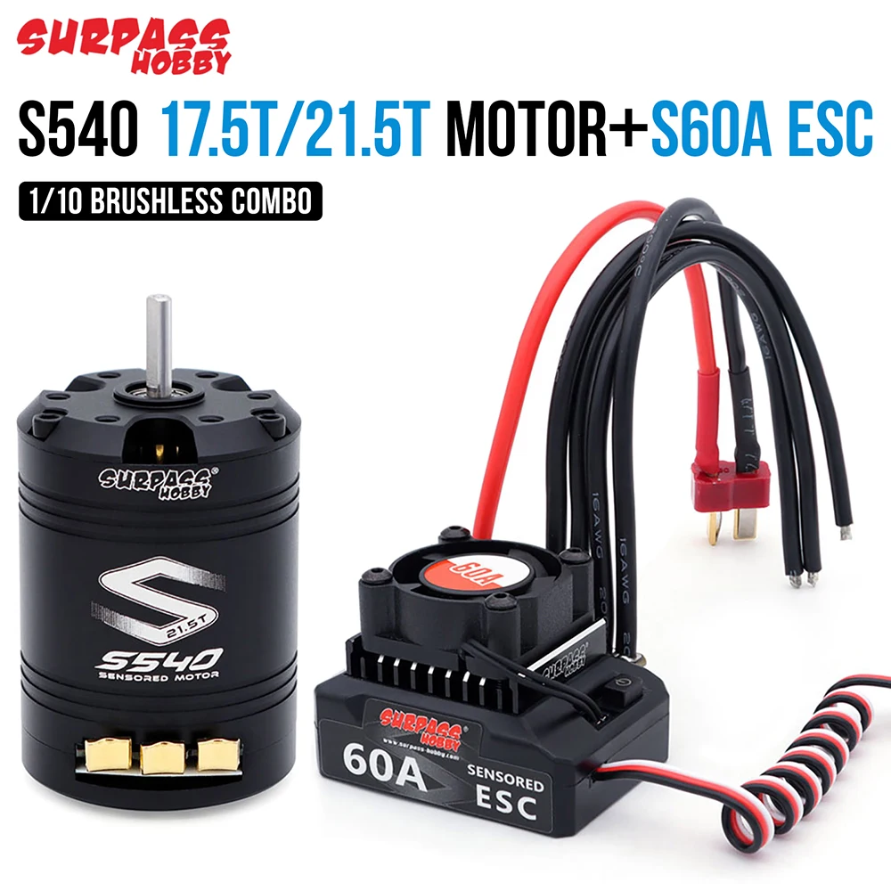 

SURPASSHOBBY Brushless Motor ESC Combo S540 Sensored Motor 60A ESC 6V/3A For 1/10 RC Cars