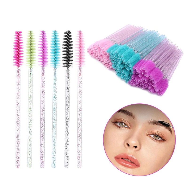 Peine desechable de cristal para pestañas, 50/100 Uds., extensión de pestañas, varitas para rímel, maquillaje profesional, herramienta de belleza