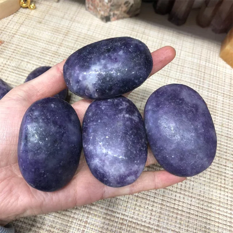 

Natural Gems Quartz Crystal Lepidolite Palm Stones Massage Healing Reiki Gemstones Home Decoration