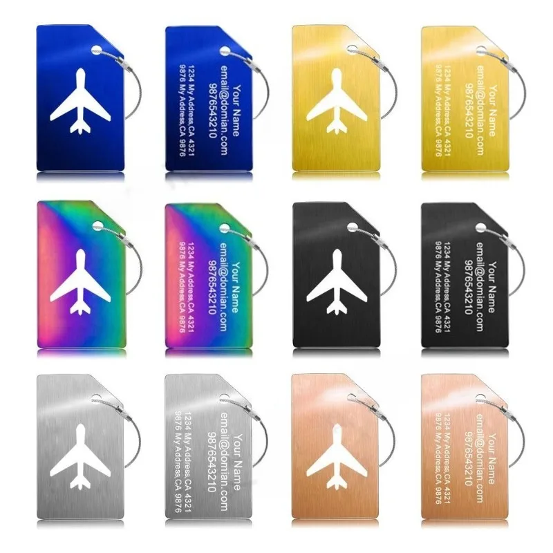 Laser Custom Logo Key Chain Ring Personalized Name Number Stainless Steel Tag Keychain Backpack Luggage Rectangle Square Keyring