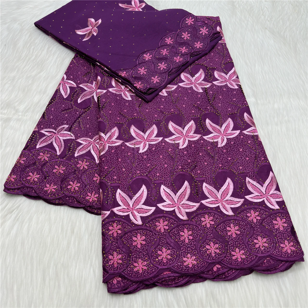 

5+2 Yards Swiss Voile 100% Cotton Lace Fabric Elegant African Embroidered Lace Fabric with Stones for Party Dress 23A177