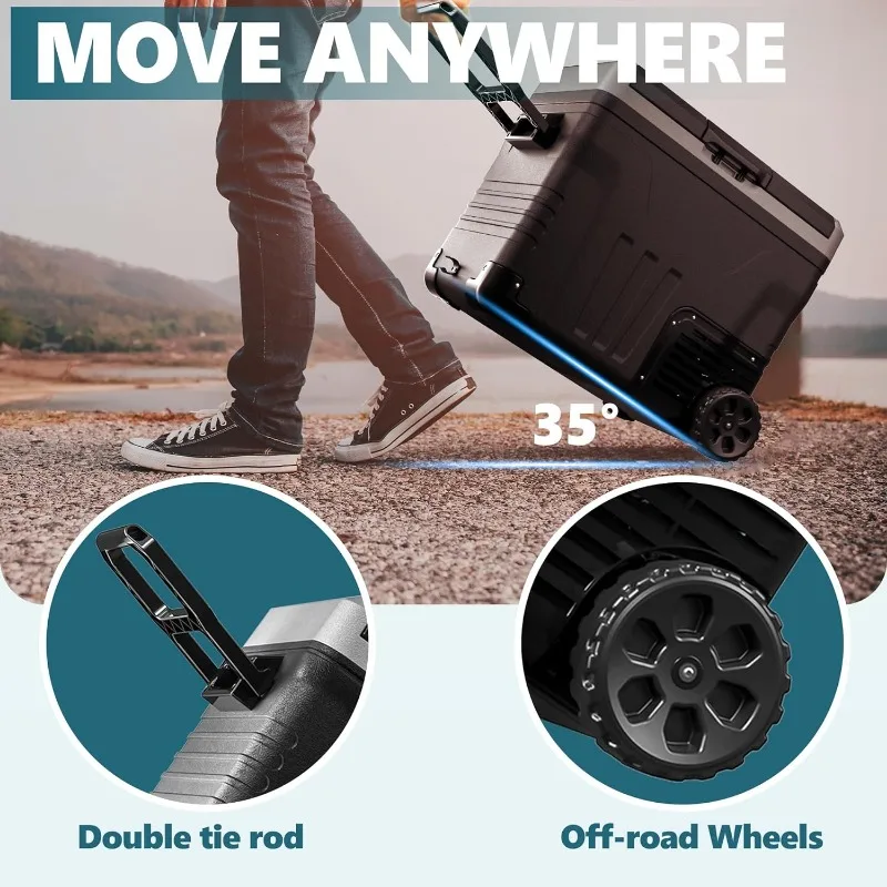 EUHOMY Refrigerator, 53 Quart(50L) Car Fridge Freezer 12V/24V DC 110-240V AC, Portable, Electric Cooler with Wheels & 2 Baskets