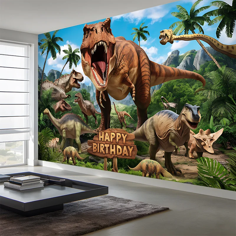 Happy Birthday Dinosaur Tapestry,Vibrant Themed Polyester Wall Decor for Kids Room, Party Backdrop Photo Prop,Festive Home Decor