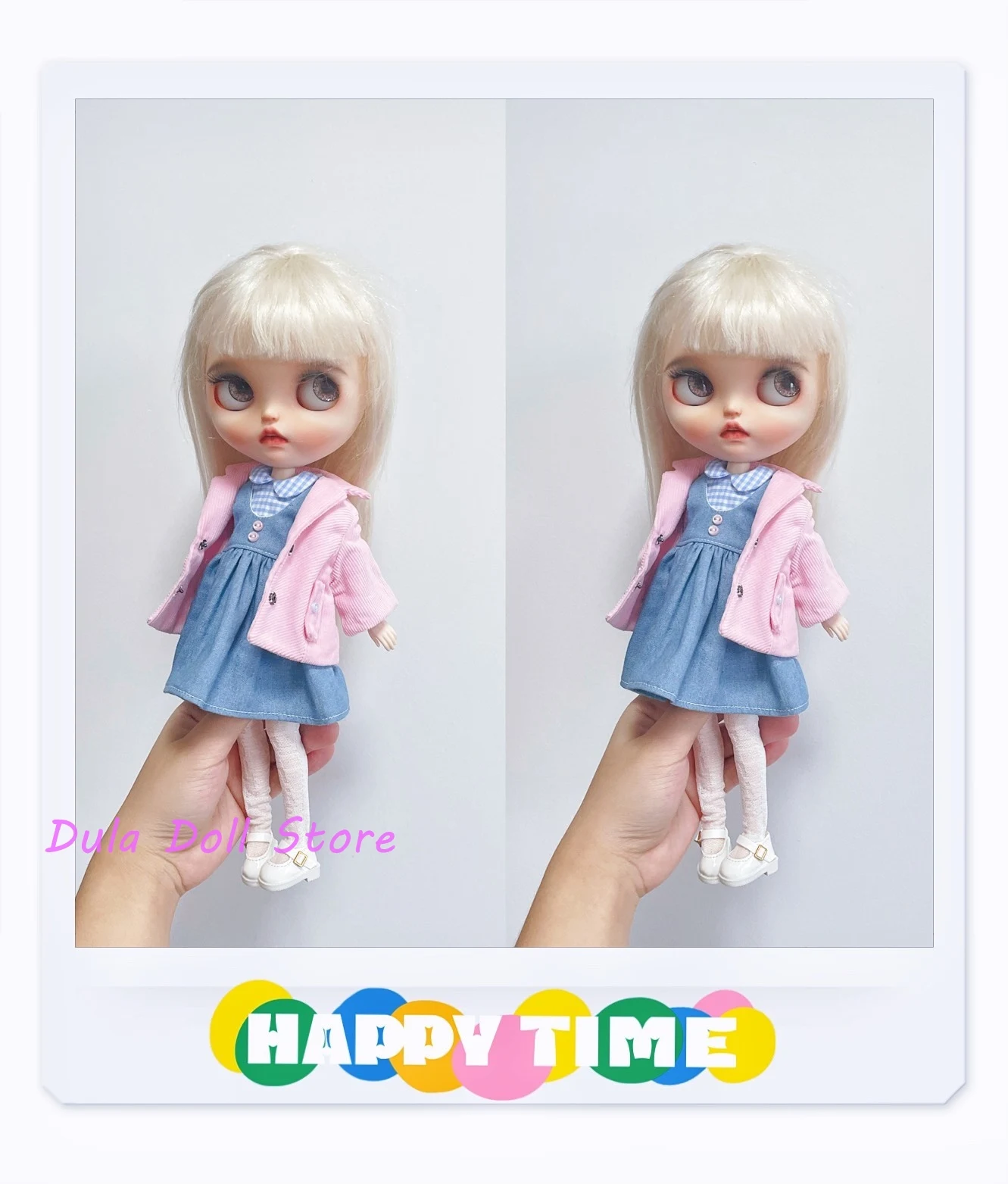 

Dula Doll Clothes Dress Pink corduroy set Blythe Qbaby ob24 ob22 1/6 Bjd Doll Accessories