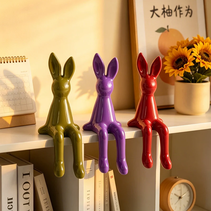 Minimalist Abstract Long‑Ear Rabbit Figurine Abs Sitting Bunny Statue Shelf Sitter Ornament Home Desktop Bookcase Decor Gift