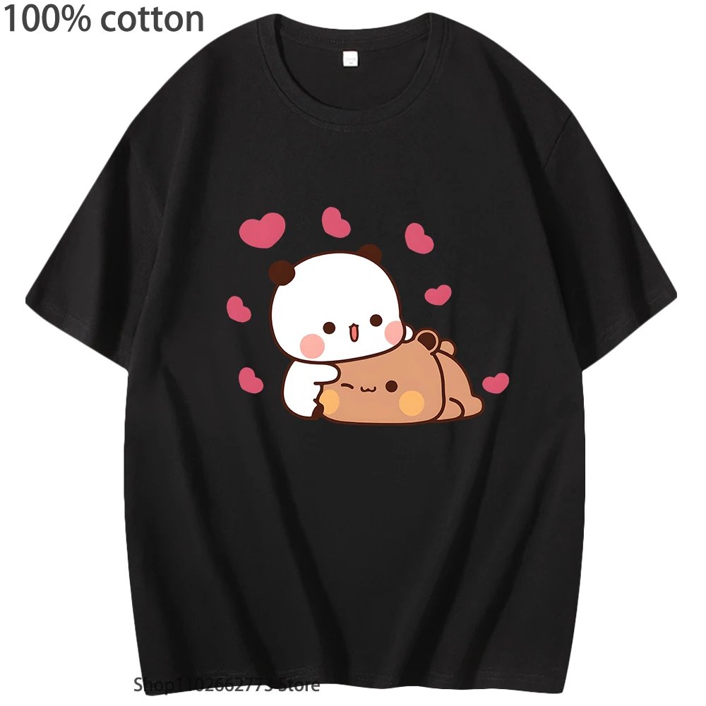 

Bubu Dudu Graphic Shirt Hugs Love T-Shirts Teen Girls Kawaii Print Shirt Cute Panda Bear Casual Men 100%Cotton Tee Women Clothes