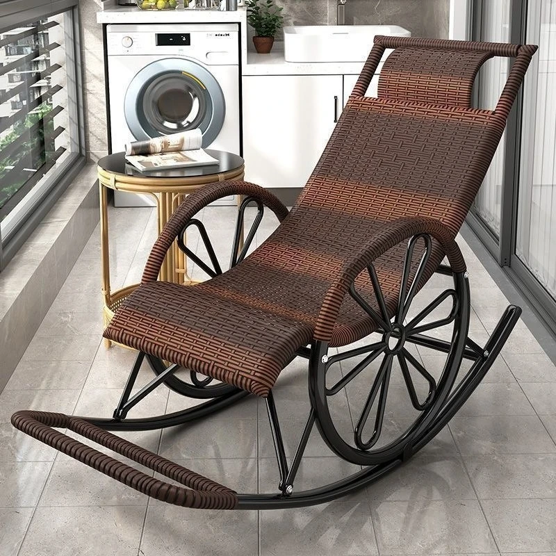 Reclining chair rattan chair rocking chair household elderly lunch break bed balcony outdoor nap