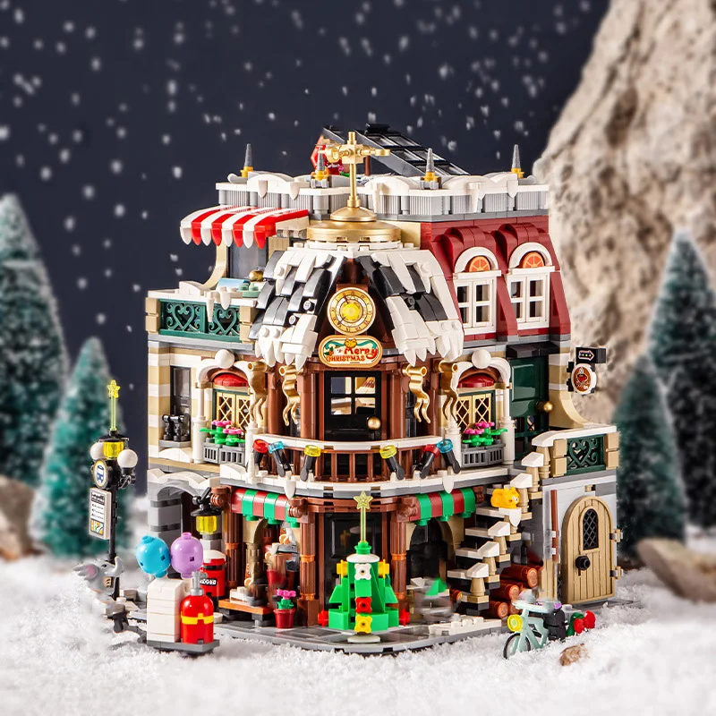 Stad Street View Creatieve Mini Blok Kerst Cafe Huis Bouwsteen Koffieshop Kerstman Figuren Speelgoed Voor Kerstcadeaus