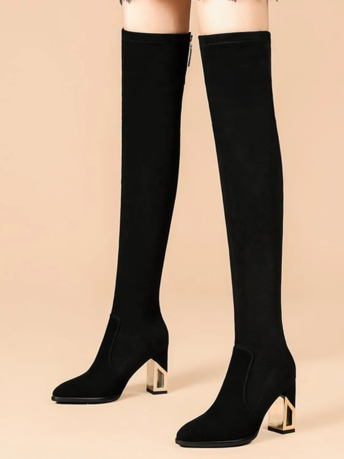 

Эластичные высокие сапоги, женские сапоги выше колена на высоком каблуке, осенне-зимние новые универсальные сапоги маленького размера на массивной подошве