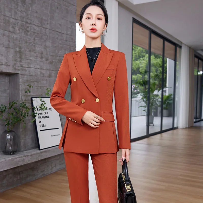 

High Quality Fabric Autumn Winter Women Business Suits with Pants and Jackets Coat Female Pantsuits Professional Trousers Set