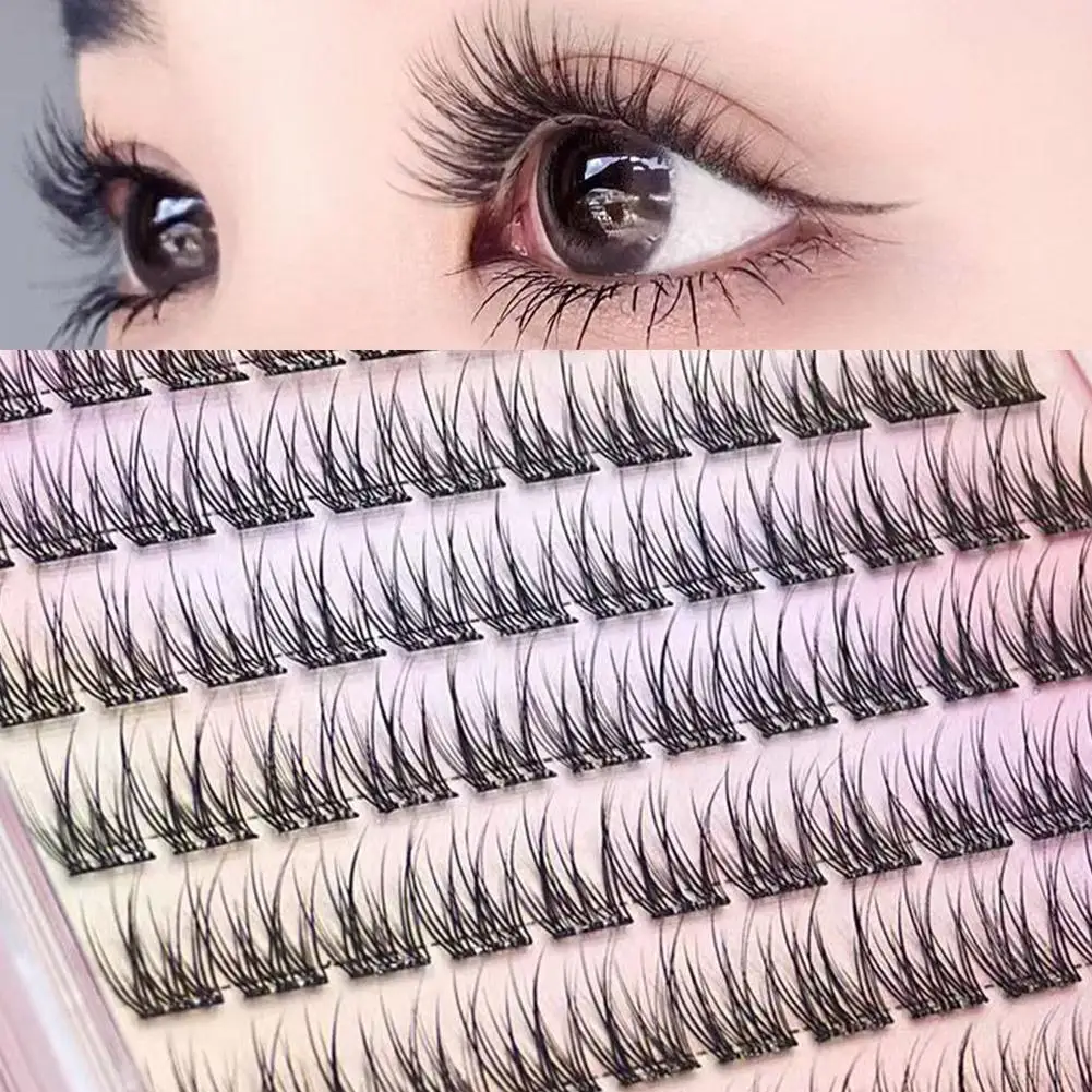 Pestañas postizas de cola de pez sin pegamento, extensión de maquillaje falso de Manga Natural, luz coreana cómoda y segmentada, pestañas DIY E3O8