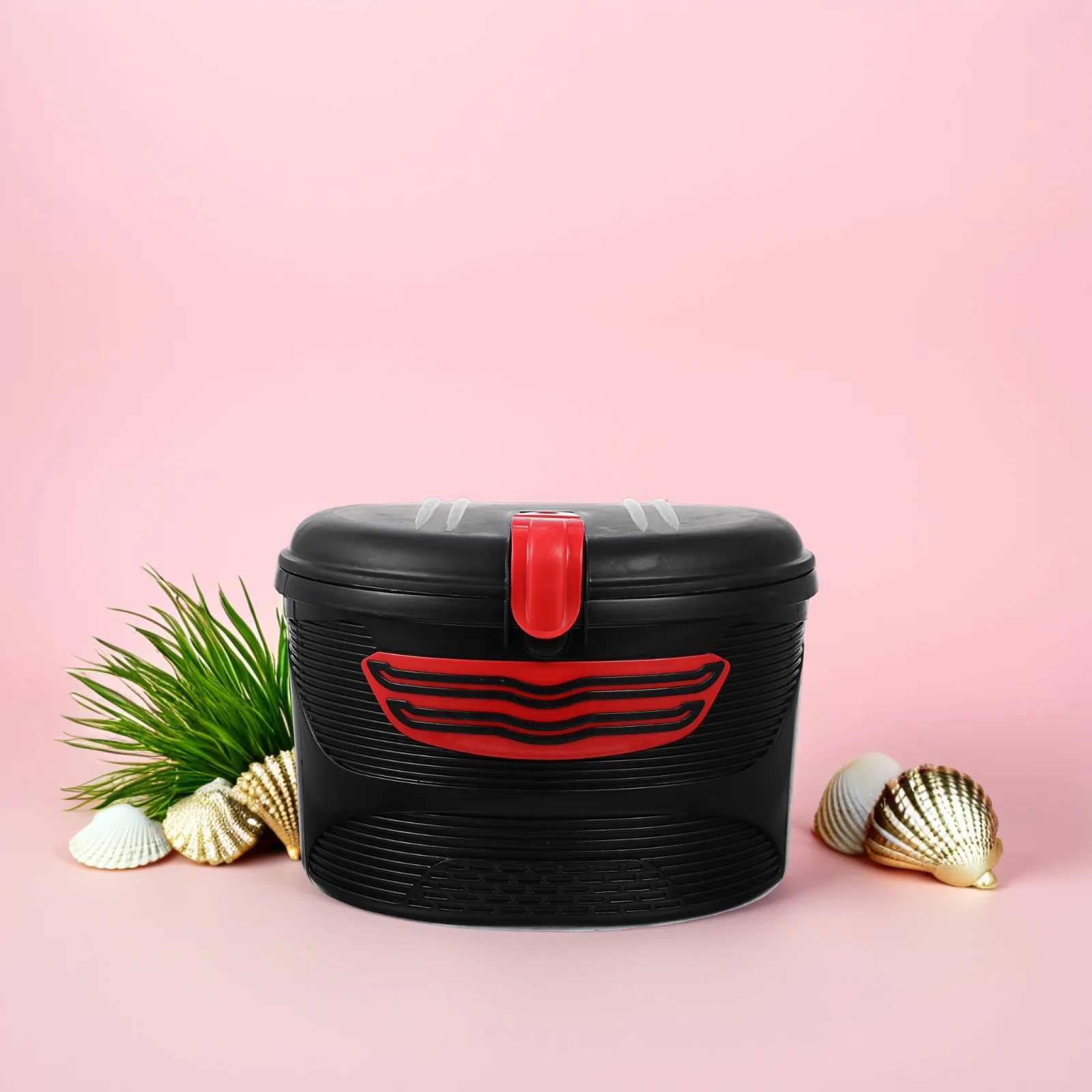 

Bike Front Frame Hanging Storage Basket Red Heavy Duty Plastic Weather Resistant Anti-Pry Design with Lid for School Commute